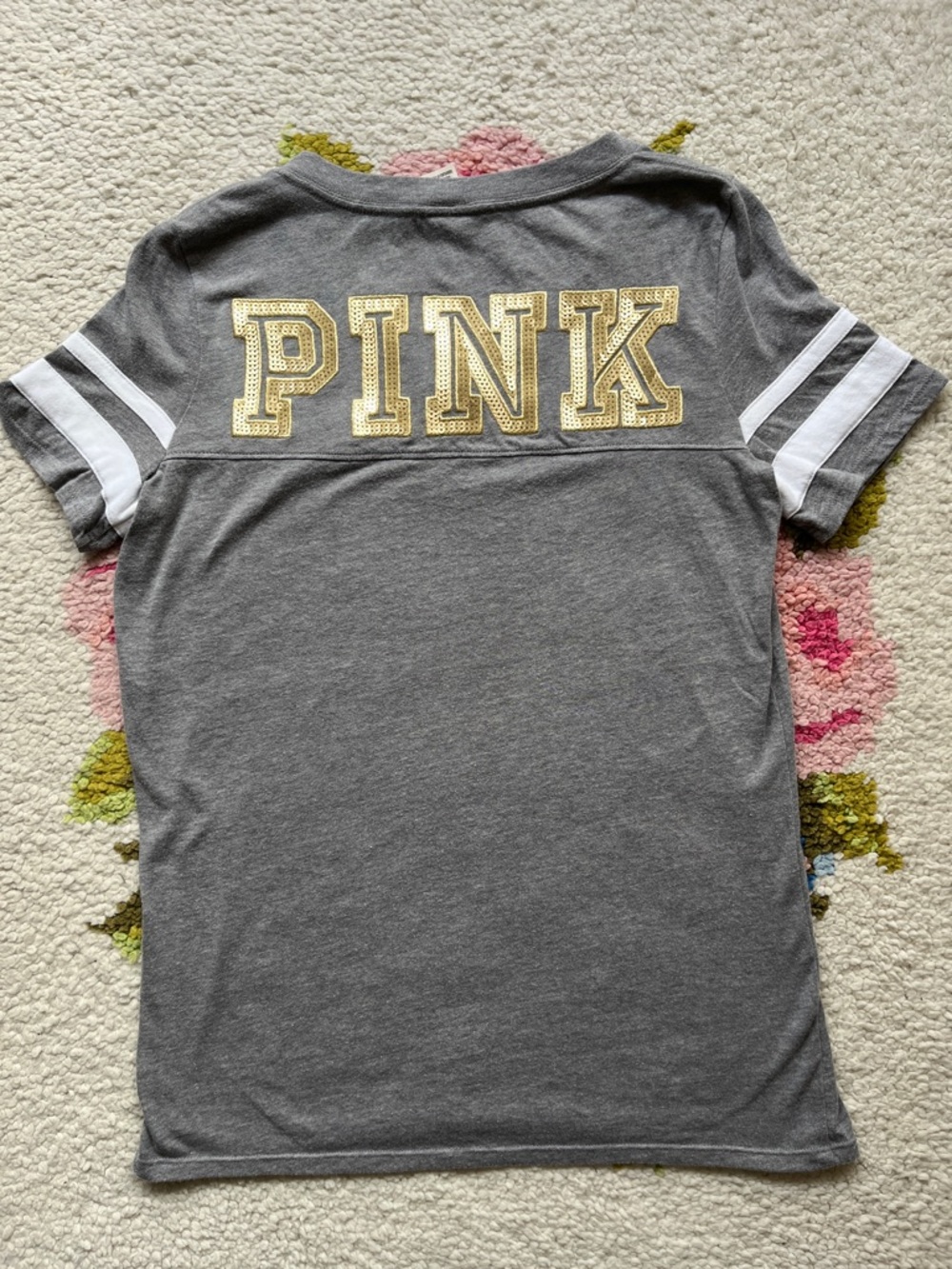 Victoria’s Secret PINK - Heather Gray Tee with Gold Sequin Lettering